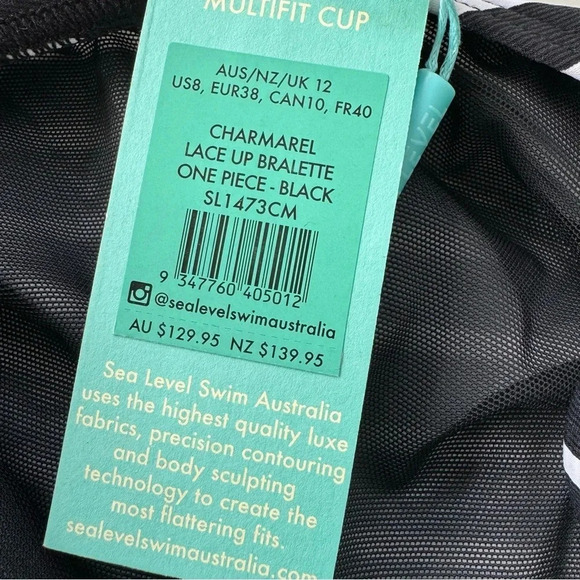 Sea Level Charmarel Lace Up Stripe Black One Piece Swimsuit Size 8 NWT - Picture 10 of 12